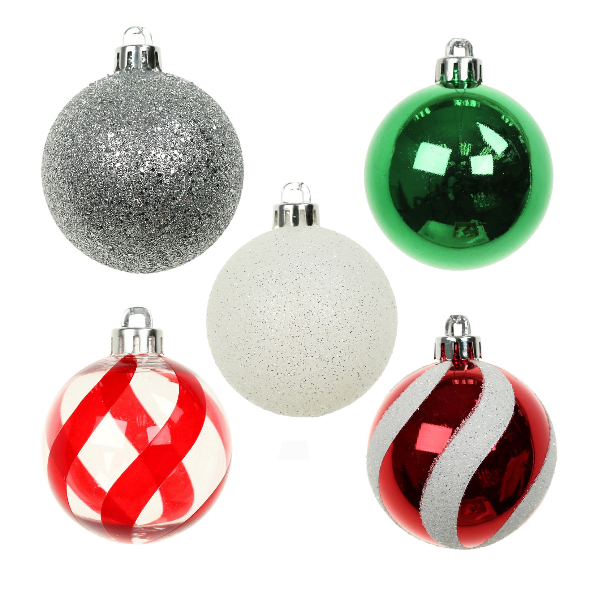 slide 2 of 3, 5 Pack 2.2" Red, Green, White & Silver Shatterproof Ball Ornaments By Ashland, 5 ct