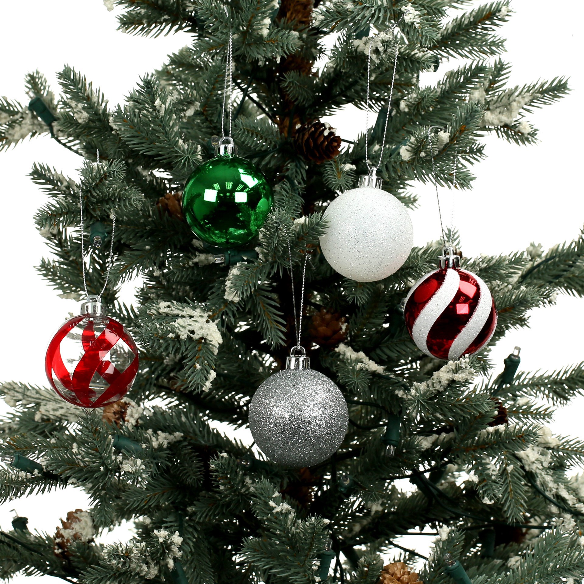 slide 3 of 3, 5 Pack 2.2" Red, Green, White & Silver Shatterproof Ball Ornaments By Ashland, 5 ct