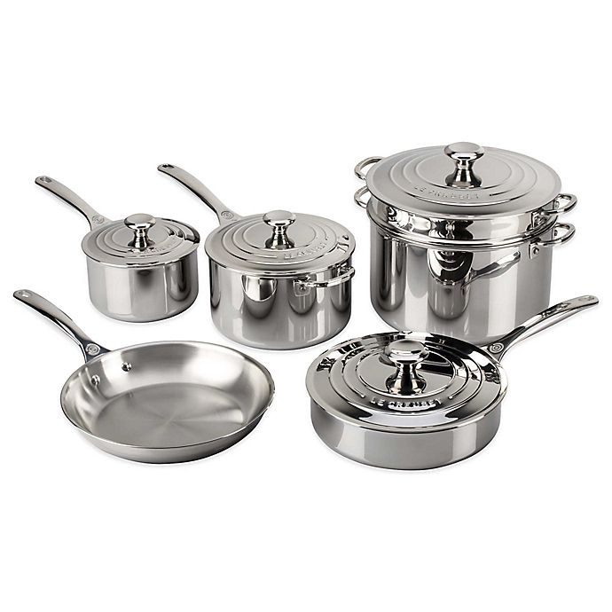 slide 1 of 1, Le Creuset Tri-Ply Stainless Steel Cookware Set, 10 ct