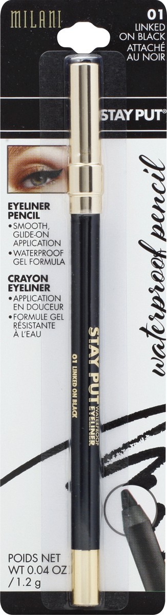 slide 9 of 9, Milani Stay Put Waterproof Linked on Black 01 Eyeliner Pencil 0.04 oz, 0.04 oz