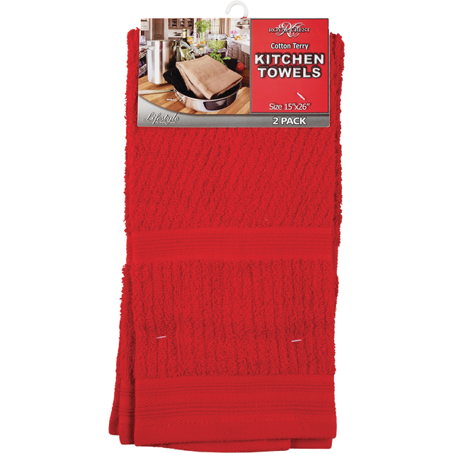 slide 1 of 1, Royal Crest Cherry Red Terry Kitchen Towels, 2 ct