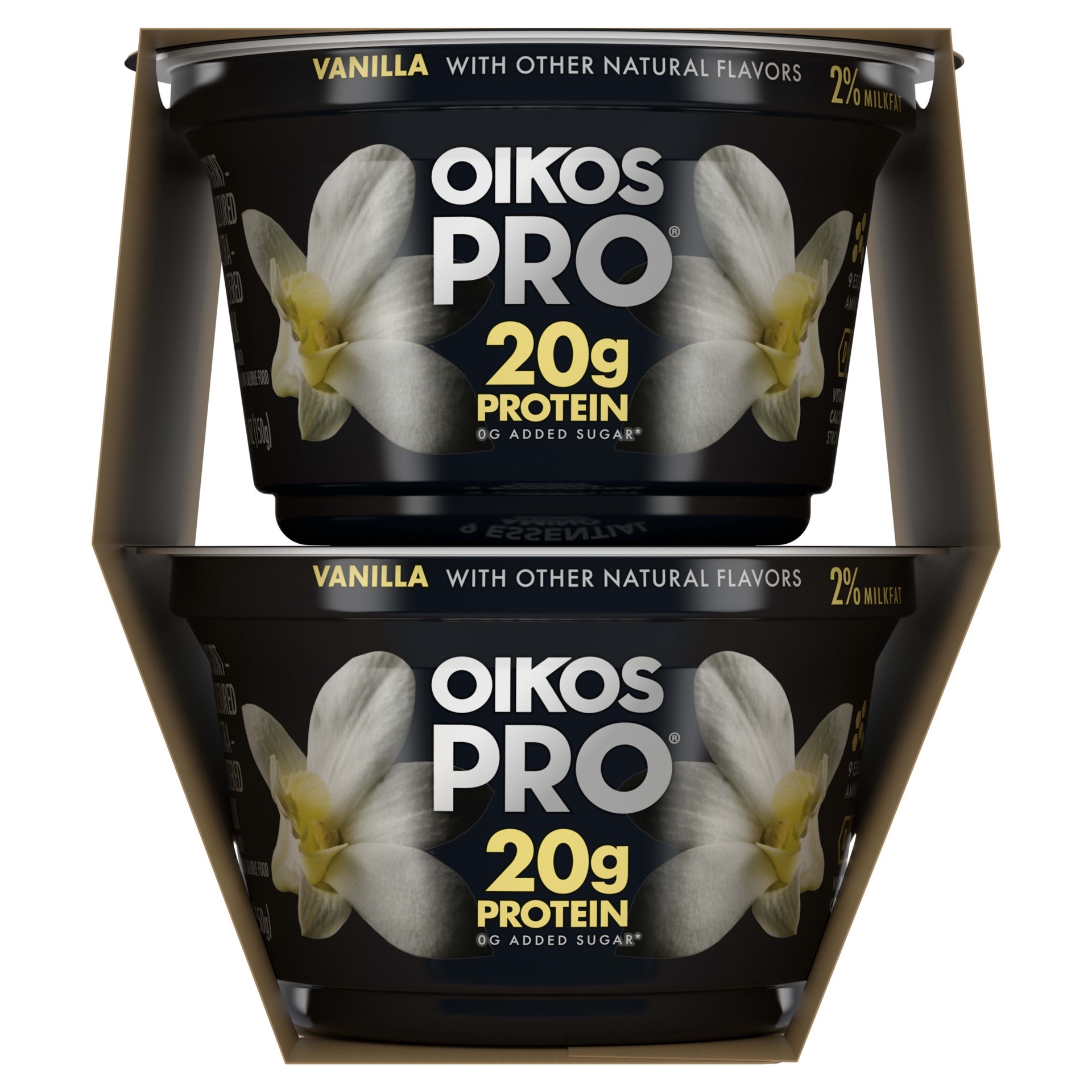 slide 2 of 5, Oikos Pro Vanilla Yogurt Cultured Ultra-Filtered Milk Product Pack, 20 Grams of Protein, 0g Added Sugar, Just Delicious High Protein Snacks, 4 Ct, 5.3 OZ Cups, 5.3 oz