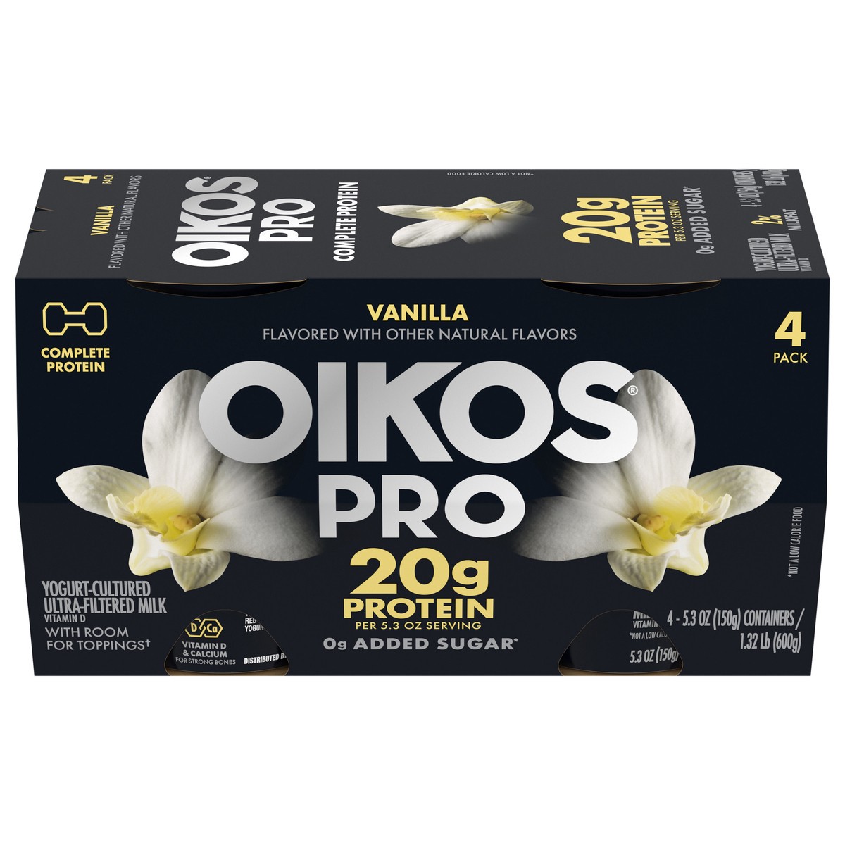 slide 1 of 5, Oikos Pro 20g Protein, Vanilla Yogurt-Cultured Dairy Product, 4 Ct, 5.3 OZ Cups, 4 ct
