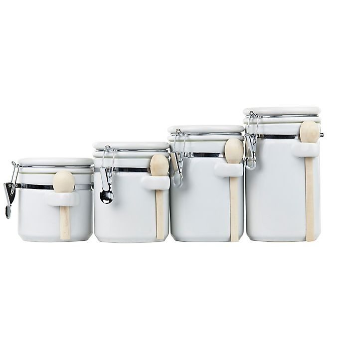 slide 1 of 2, Home Basics Ceramic Canister Set with Spoons - White, 4 ct