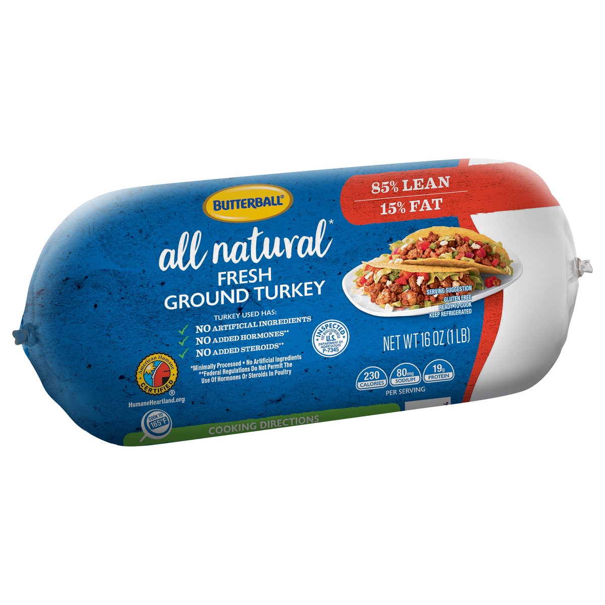 slide 3 of 10, Butterball® all natrual fresh ground turkey chub, 85% , 16 oz