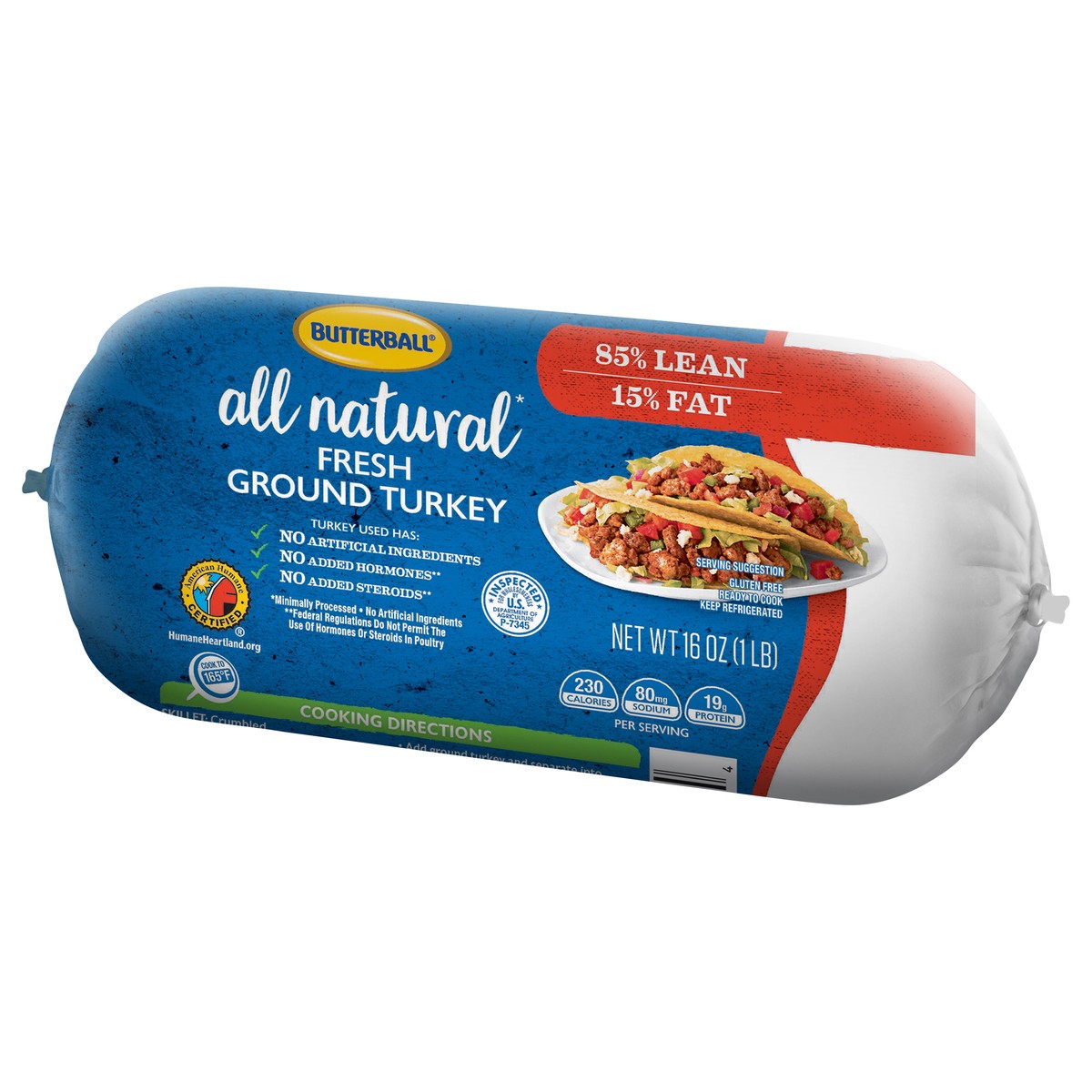 slide 6 of 10, Butterball® all natrual fresh ground turkey chub, 85% , 16 oz