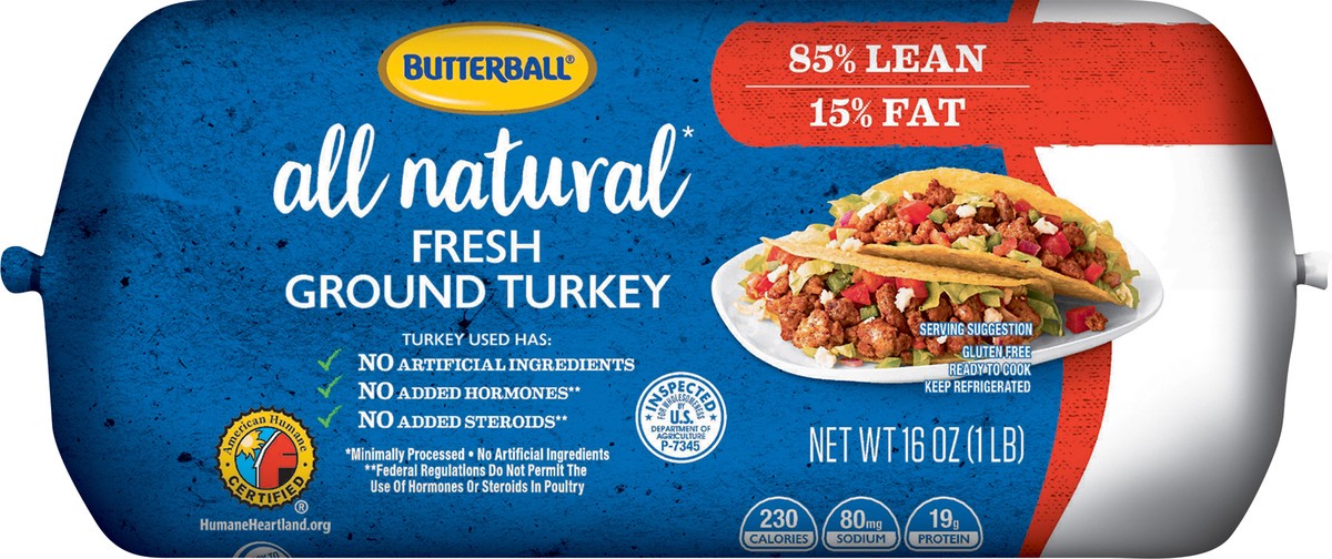 slide 4 of 10, Butterball® all natrual fresh ground turkey chub, 85% , 16 oz