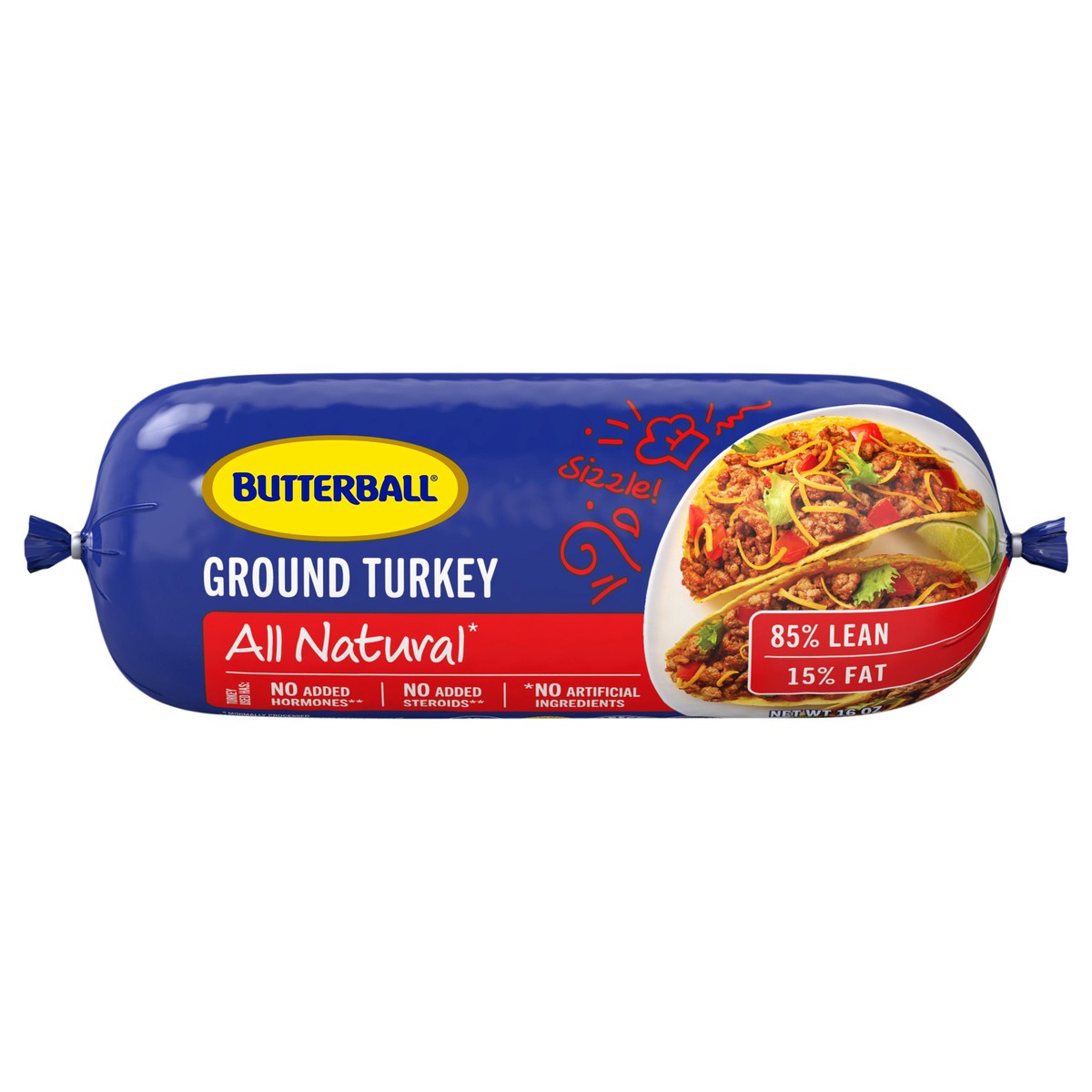 slide 1 of 10, Butterball All Natural Fresh Ground Turkey, 85%/15%, 16oz Roll, 16 oz
