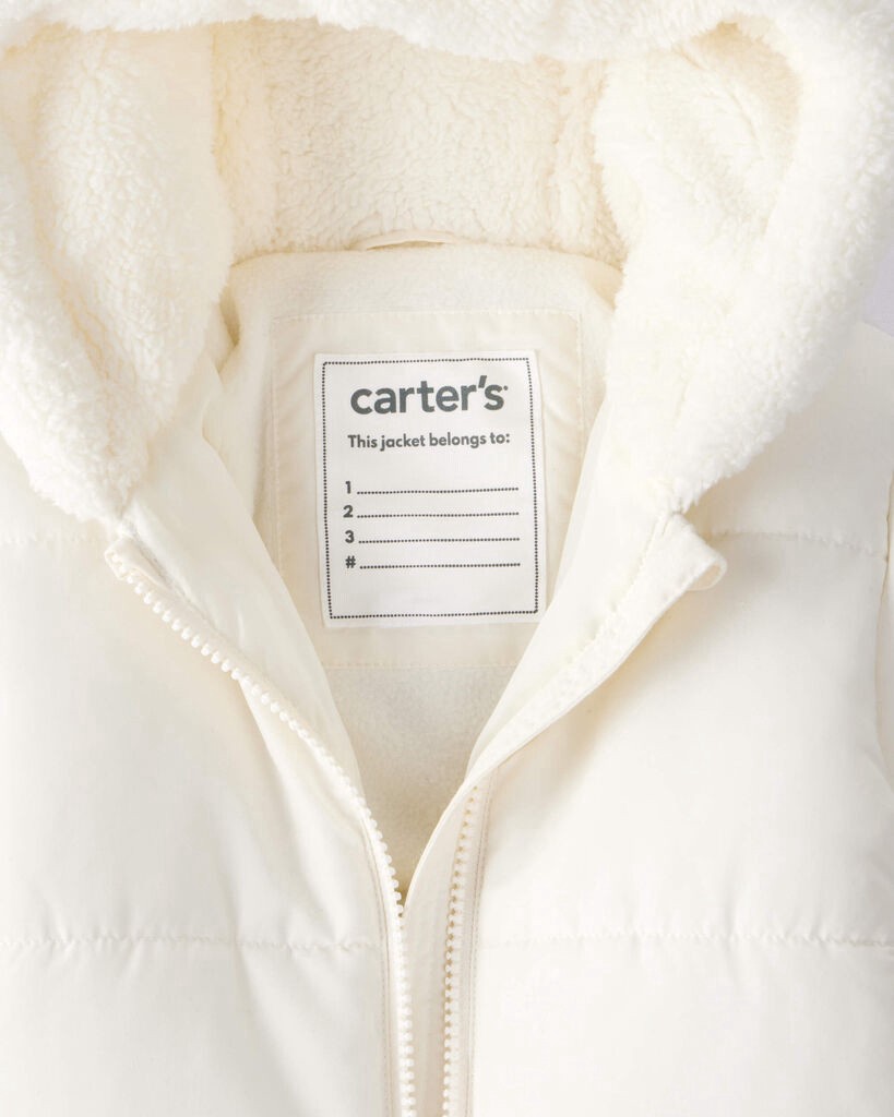 slide 3 of 4, Carter's Baby Girl 1-Piece Bear Ears Hooded Pram Snowsuit - Cream Cream 3-6, 1 ct