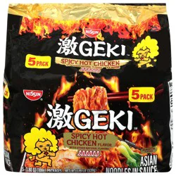 Nissin Geki Spicy Hot Chicken Flavor Asian Noodles in Sauce 5 - 3.80 oz Packs