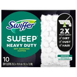 Swiffer Sweep + Mop, Dry Pads Refill, Floor Cleaner, Cleaning Cloths, Heavy Duty, Unscented, 10ct