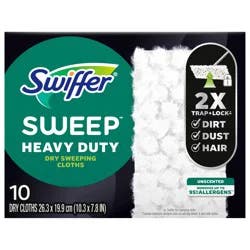 Swiffer Sweep + Mop, Dry Pads Refill, Floor Cleaner, Cleaning Cloths, Heavy Duty, Unscented, 10ct