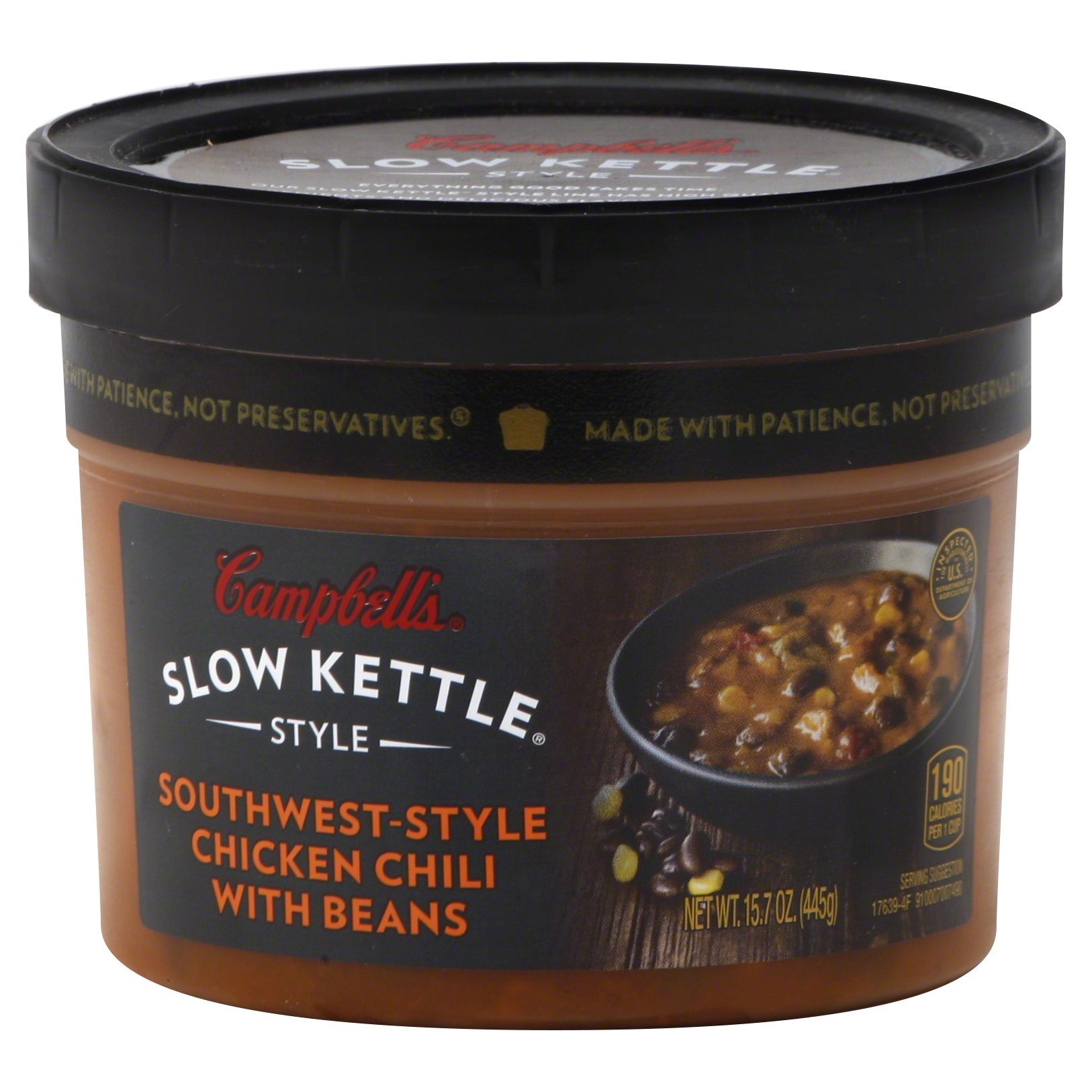 slide 1 of 5, Campbell's Slow Kettle Style Southwest-Style Chicken Chili with Beans and White Meat Chicken, 15.7 Ounce Microwavable Bowl, 15.7 oz