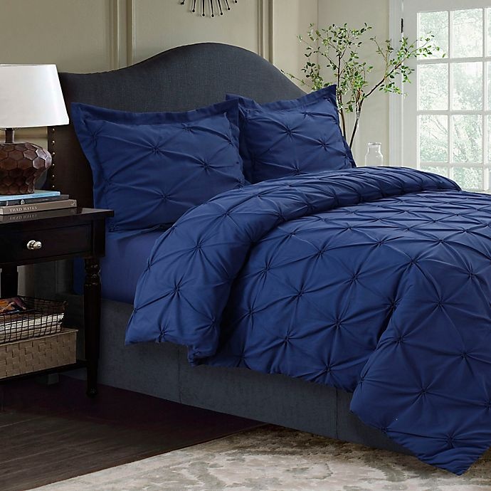 slide 1 of 1, Tribeca Living Sydney Pintuck King Duvet Cover Set - Moonlight Blue, 1 ct