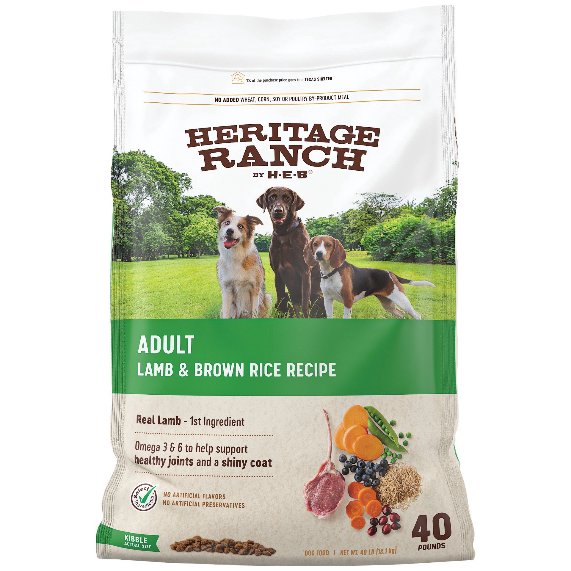 slide 1 of 1, H-E-B Heritage Ranch Dry Dog Food Lamb And Brown Rice, 40 lb