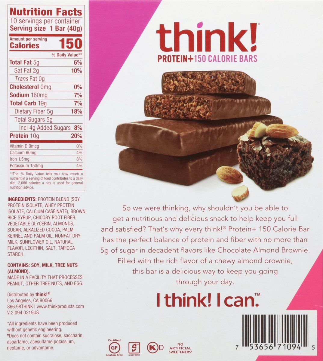 slide 10 of 12, think! thinkThin Chocolate Almond Brownie Protein Bars, 14.1 oz