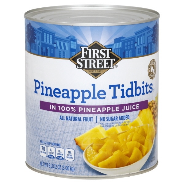 slide 1 of 1, First Street Pineapple Juice In Tidbits, 107 oz