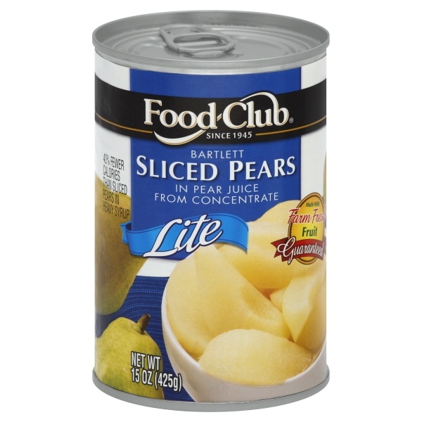 slide 1 of 1, Food Club Bartlett Sliced Pears In Pear Juice From Concentrate, 15 oz