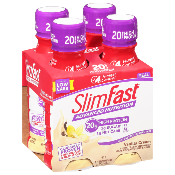 slide 1 of 1, SlimFast Advanced Nutrition Vanilla Cream Meal Replacement Shakes, 4 ct