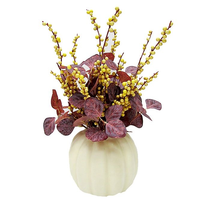 slide 1 of 1, Bee & Willow Home Bee & Willow Faux Pumpkin Berries and Leaves Centerpiece - Purple/Yellow, 19 in