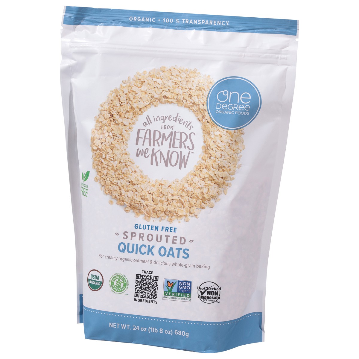 slide 3 of 11, One Degree Organic Foods Oats Quick Sprouted, 24 oz