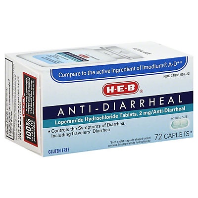 slide 1 of 1, H-E-B Anti-Diarrheal Caplets, 72 ct