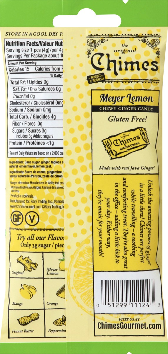 slide 8 of 8, Chimes Ginger Chews, Meyer Lemon, Original, 1.5 oz