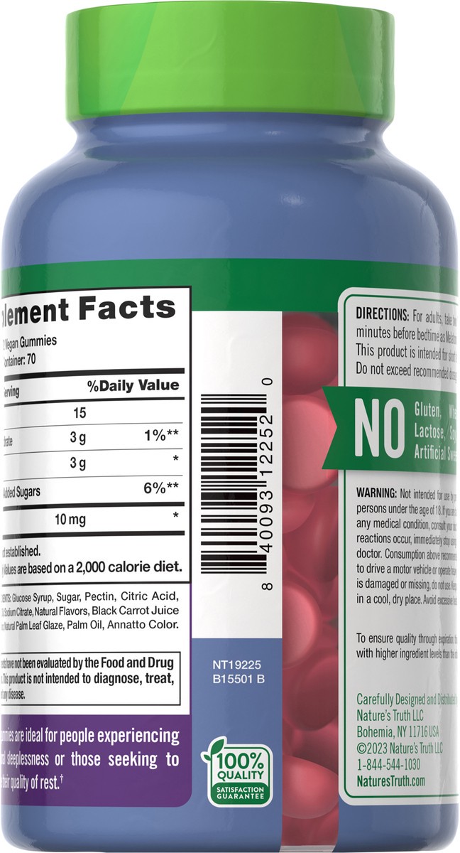 slide 5 of 8, Nature's Truth NT Melatonin 10 mg 140 Gummies (per 2), 140 ct