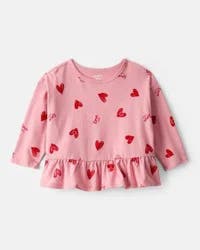 Carter's Baby Girl Heart Long-Sleeve Peplum Top - Pink Pink 24M