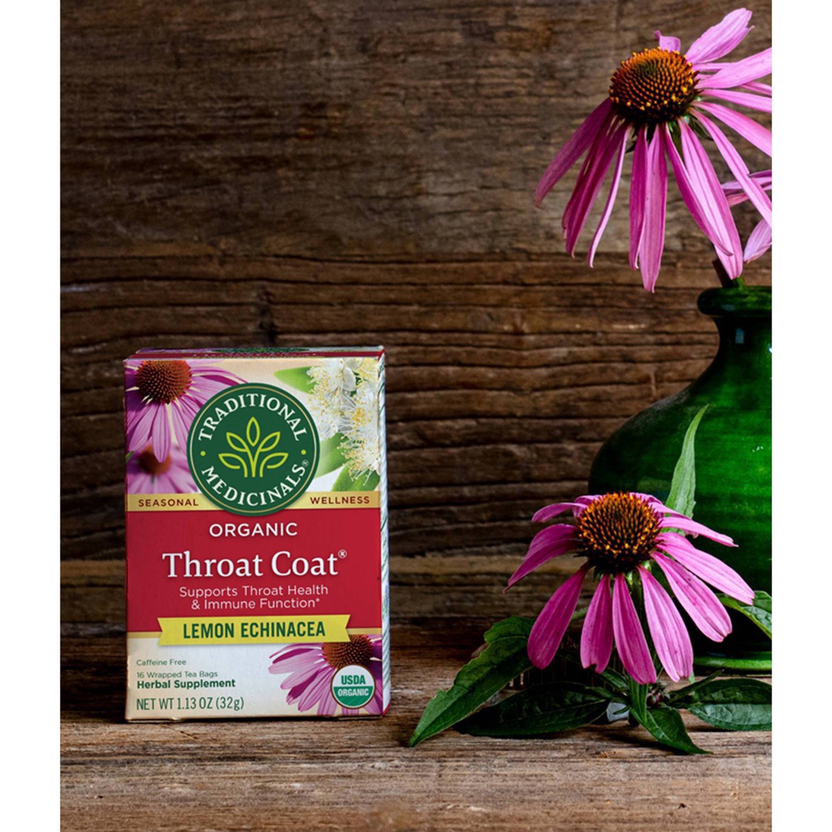 slide 29 of 93, Traditional Medicinals Organic Throat Coat Lemon Echinacea, Caffeine Free Herbal Tea, 16 ct
