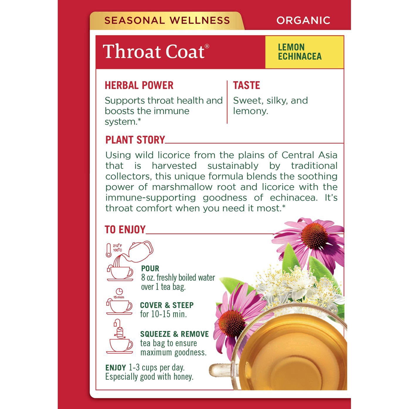 slide 85 of 93, Traditional Medicinals Organic Throat Coat Lemon Echinacea, Caffeine Free Herbal Tea, 16 ct