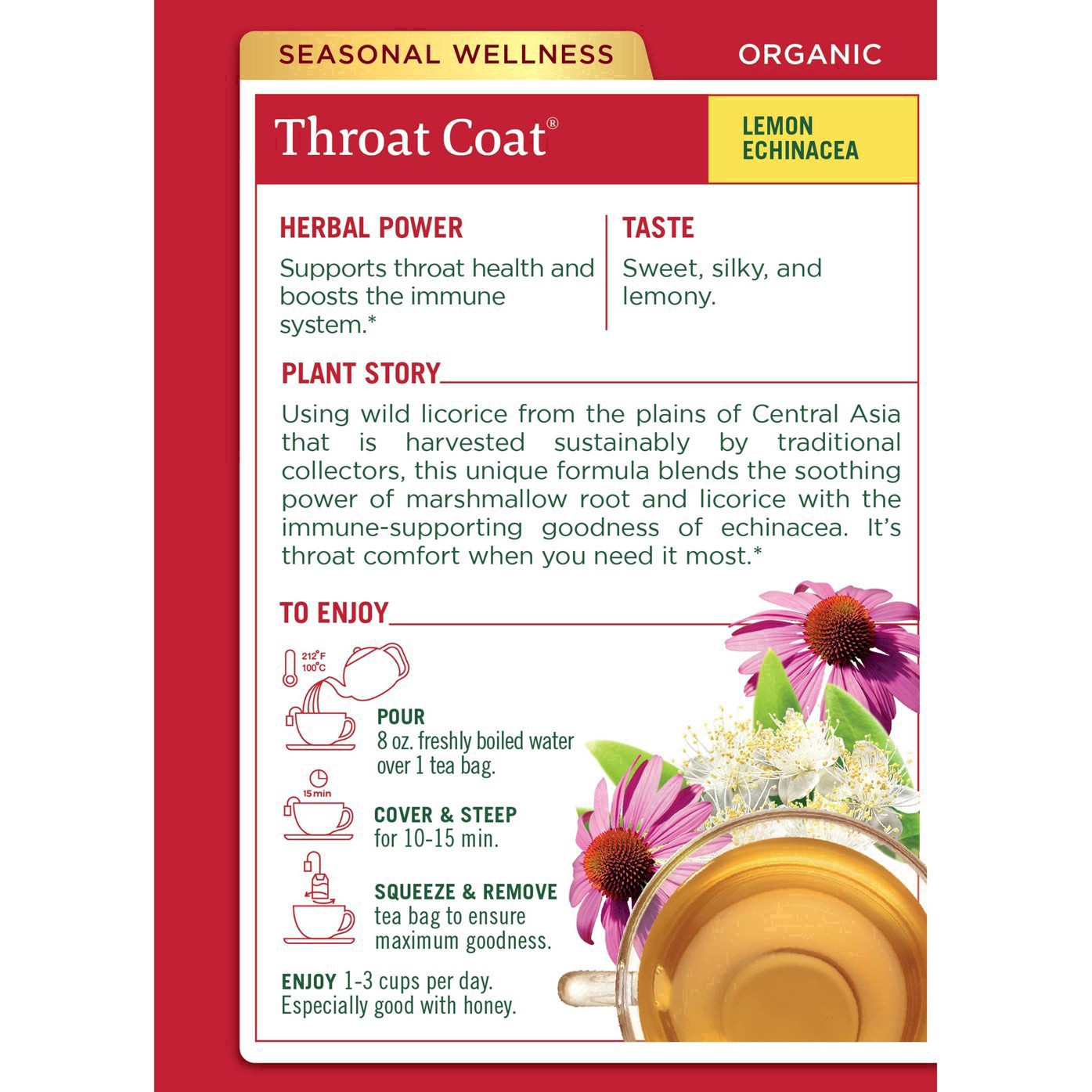 slide 67 of 93, Traditional Medicinals Organic Throat Coat Lemon Echinacea, Caffeine Free Herbal Tea, 16 ct