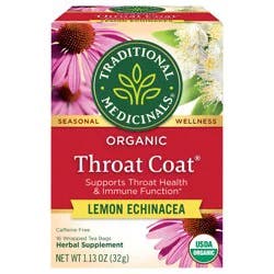 Traditional Medicinals Organic Throat Coat Lemon Echinacea, Caffeine Free Herbal Tea