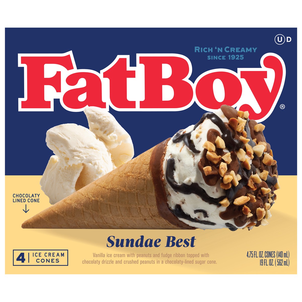 slide 1 of 7, Fat Boy Premium Sundae Best Ice Cream Cones 4 Ea, 4 ct