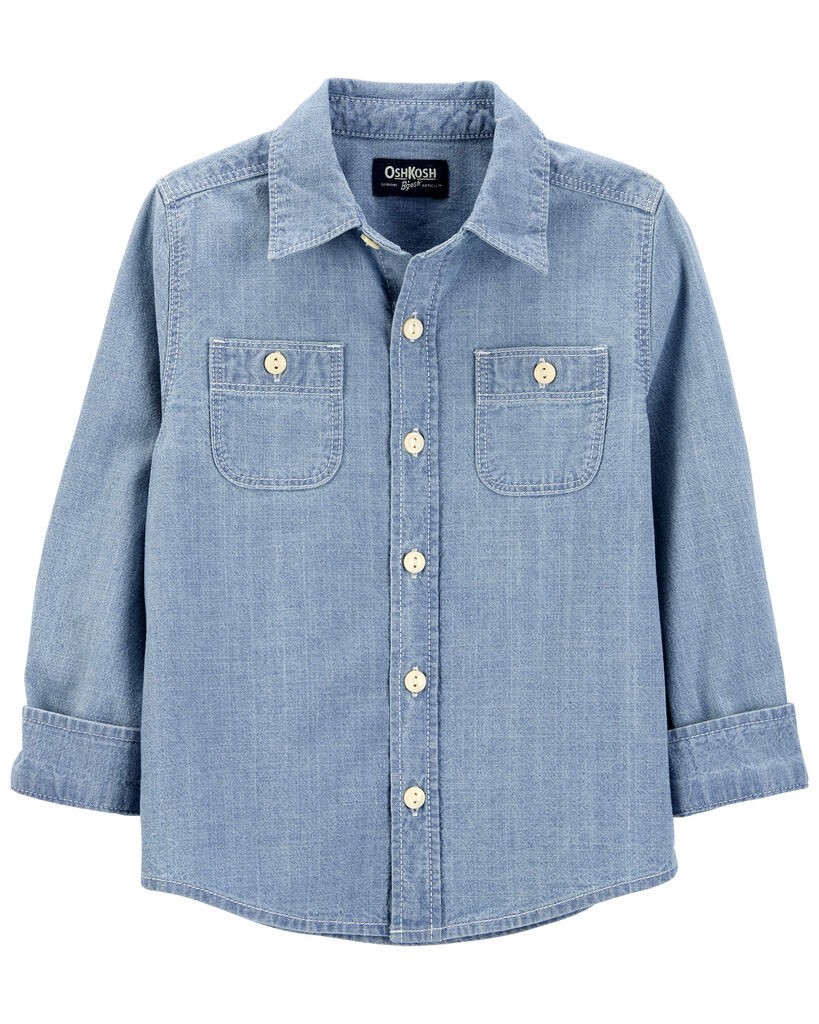 slide 4 of 4, Oshkosh Toddler Toddler Chambray Button-Front Shirt Blue 2T, 2T