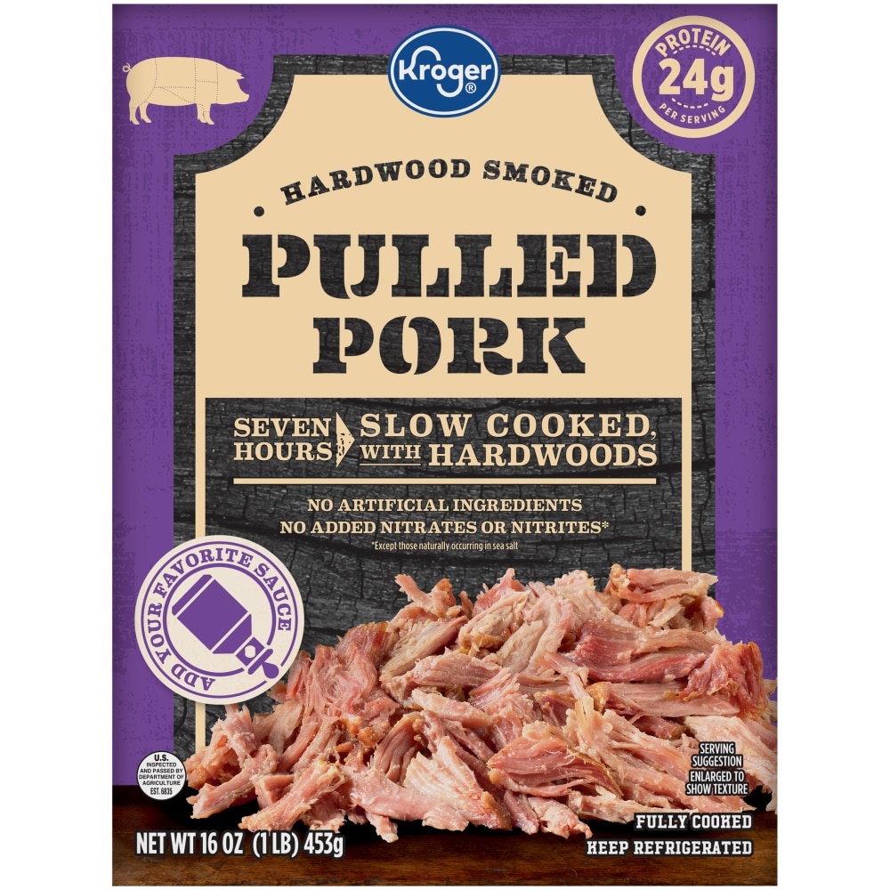 slide 1 of 1, Kroger Hardwood Smoked Pulled Pork, 16 oz