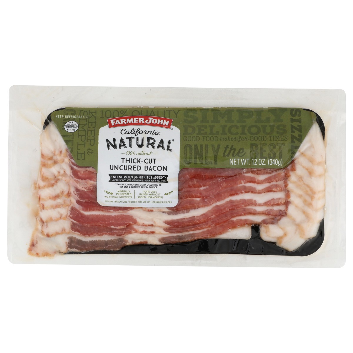 slide 1 of 9, Farmer John Natural Uncured California Thick-Cut Bacon 12 oz, 12 oz