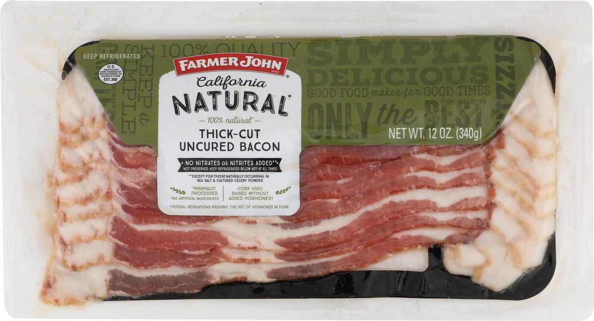 slide 1 of 9, Farmer John Natural Uncured California Thick-Cut Bacon 12 oz, 12 oz