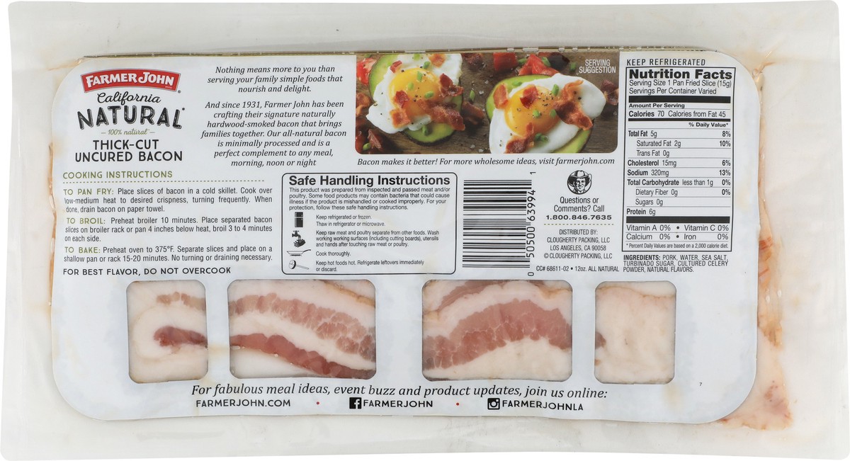 slide 5 of 9, Farmer John Natural Uncured California Thick-Cut Bacon 12 oz, 12 oz