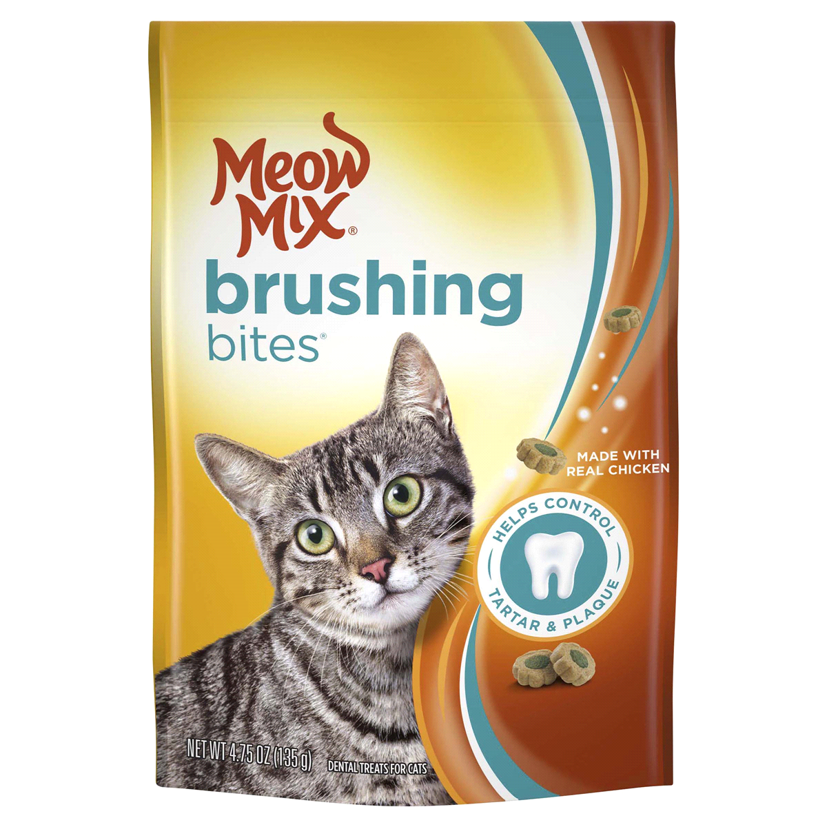 slide 1 of 1, Meow Mix Brushing Bites With Real Chicken Cat Treats, 4.75 oz