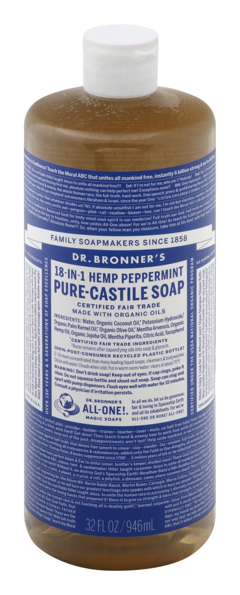 slide 1 of 97, Dr. Bronner's Pure Castile Soap - Hemp Peppermint, 32 oz