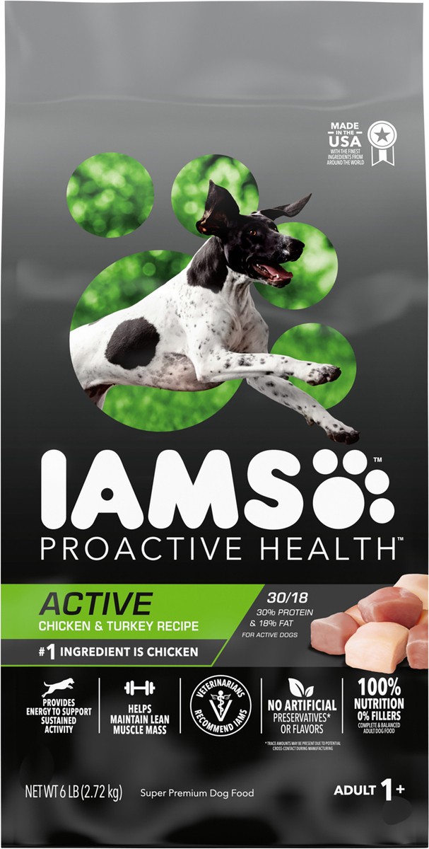 slide 6 of 9, IAMS ProActive Health Active with Chicken and Turkey Dry Dog Food - 6lbs, 6 lb