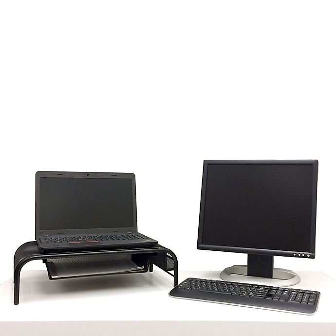 slide 1 of 1, Mind Reader Monitor Stand with Drawer - Black, 1 ct