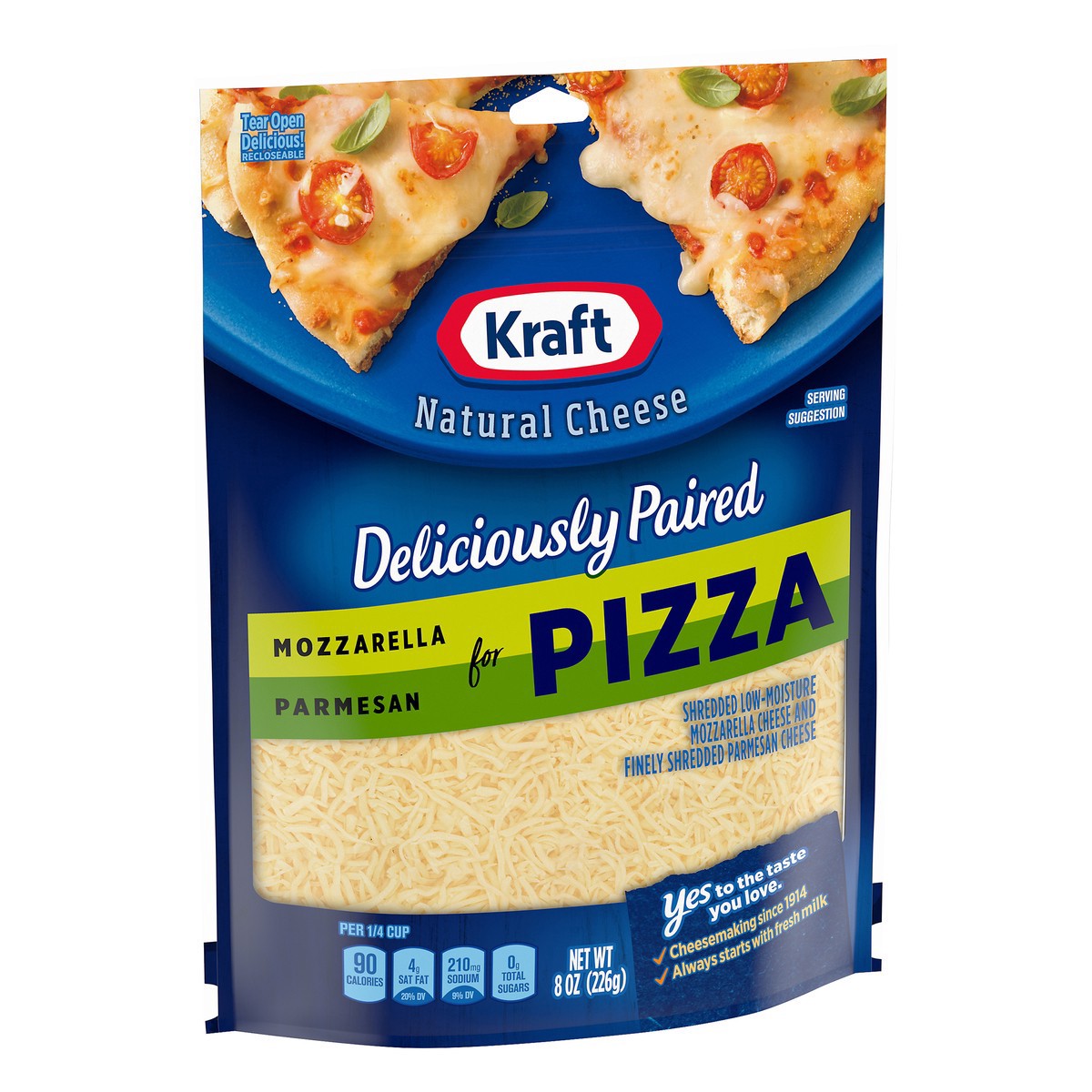 slide 9 of 16, Kraft Deliciously Paired Mozzarella & Parmesan Shredded Cheese for Pizza, 8 oz Bag, 8 oz