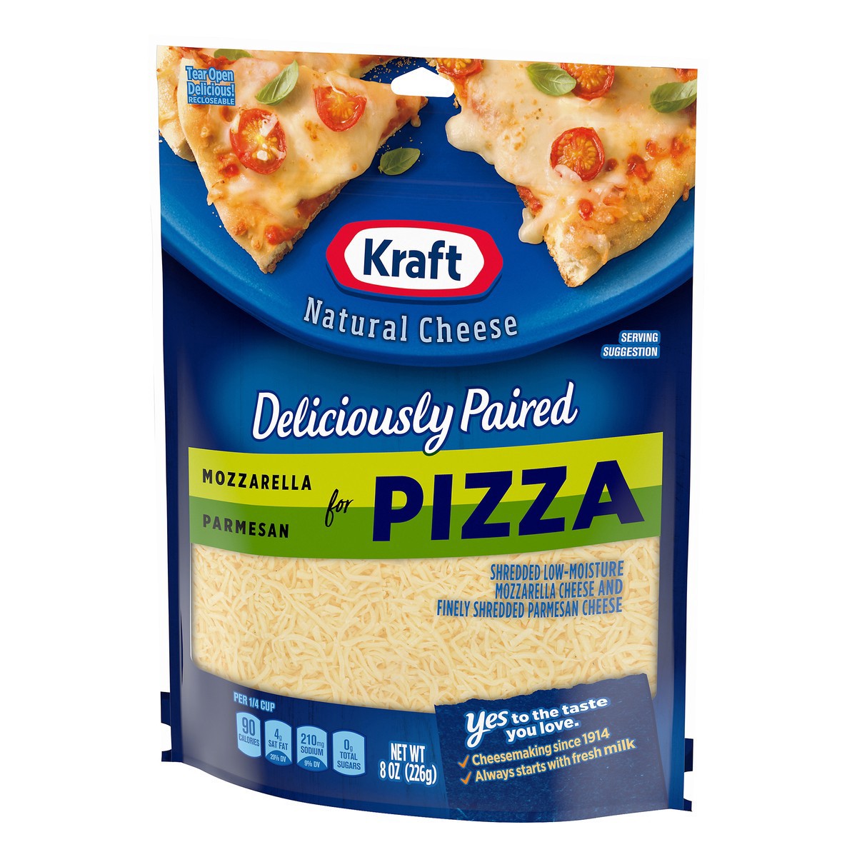 slide 13 of 16, Kraft Deliciously Paired Mozzarella & Parmesan Shredded Cheese for Pizza, 8 oz Bag, 8 oz