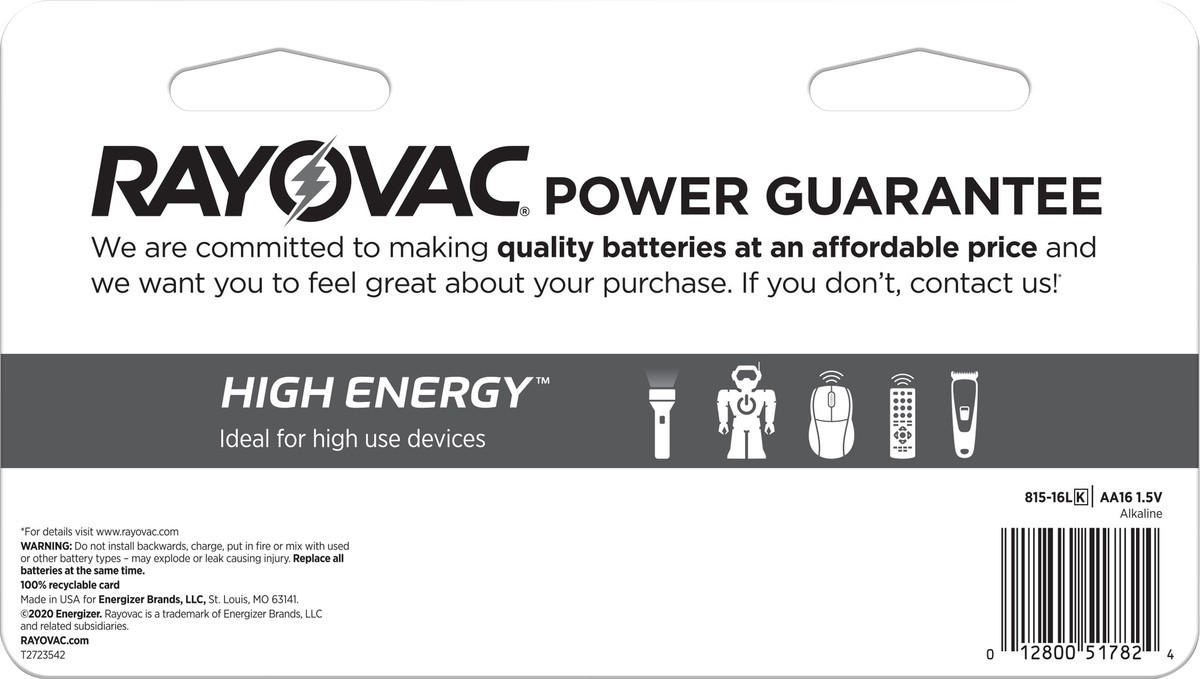 slide 3 of 3, Rayovac High Energy Alkaline AA Batteries, 16 Pack, 16 ct