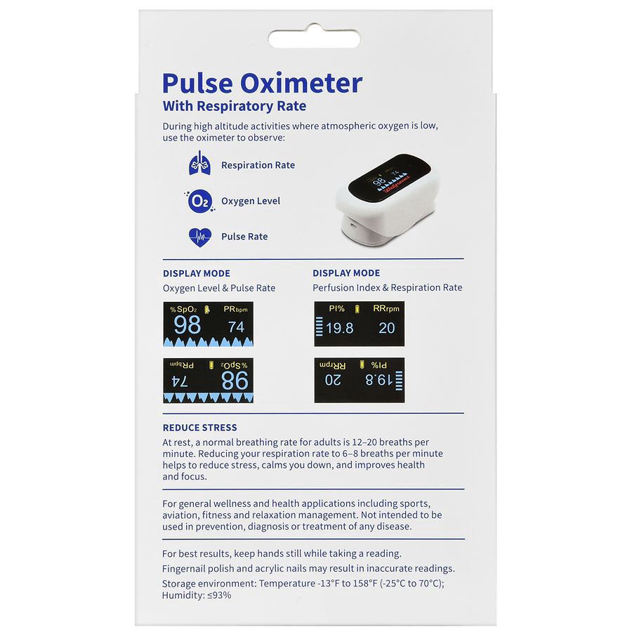 slide 4 of 5, Walgreens Pulse Oximeter with Respiration Rate, 1 ct
