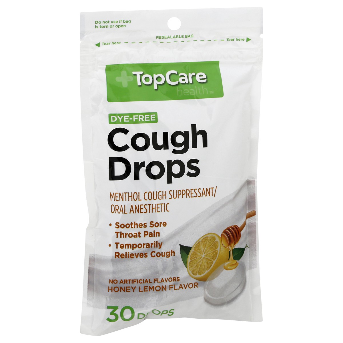 slide 9 of 11, TopCare Dye Free Honey Lemon Flavor Cough Drops 30 ea, 30 ct