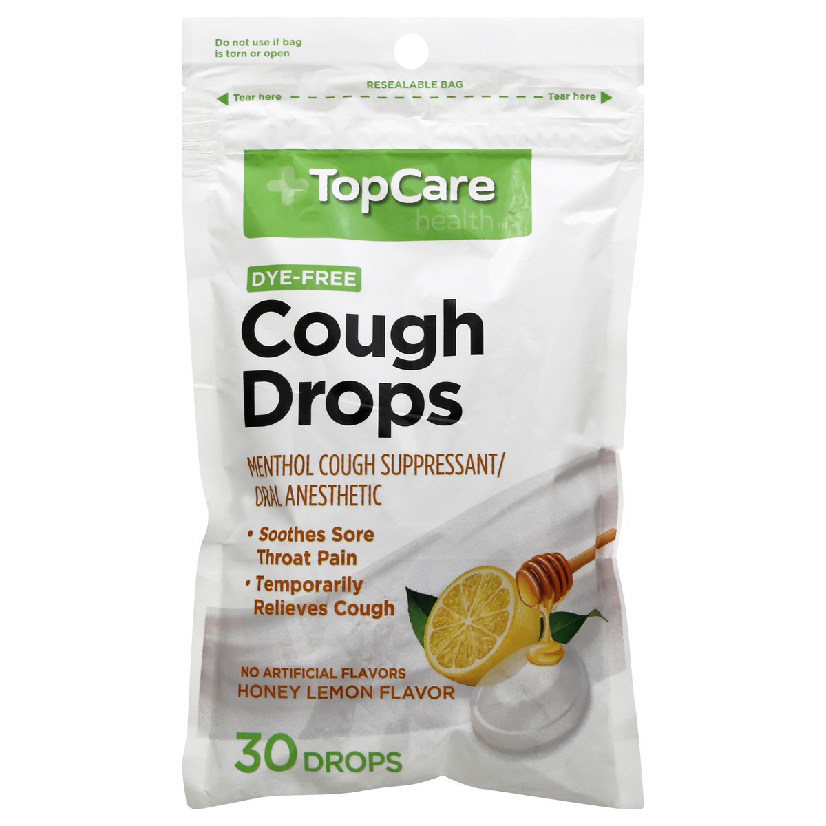 slide 11 of 11, TopCare Dye Free Honey Lemon Flavor Cough Drops 30 ea, 30 ct