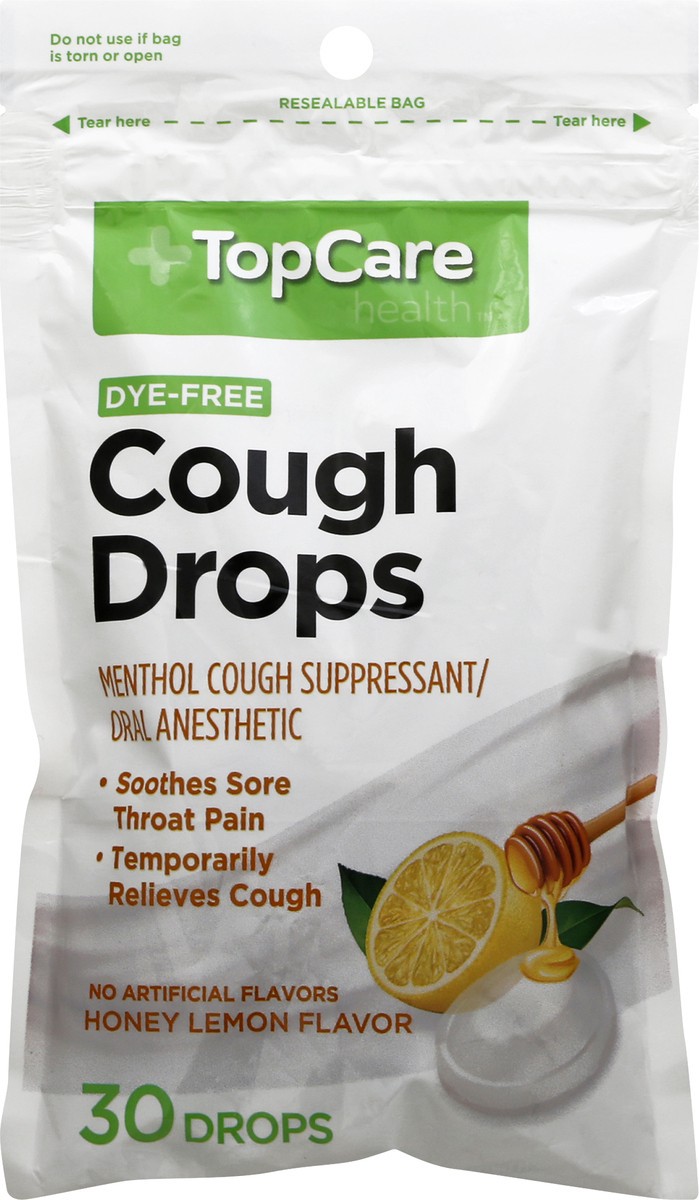 slide 4 of 11, TopCare Dye Free Honey Lemon Flavor Cough Drops 30 ea, 30 ct